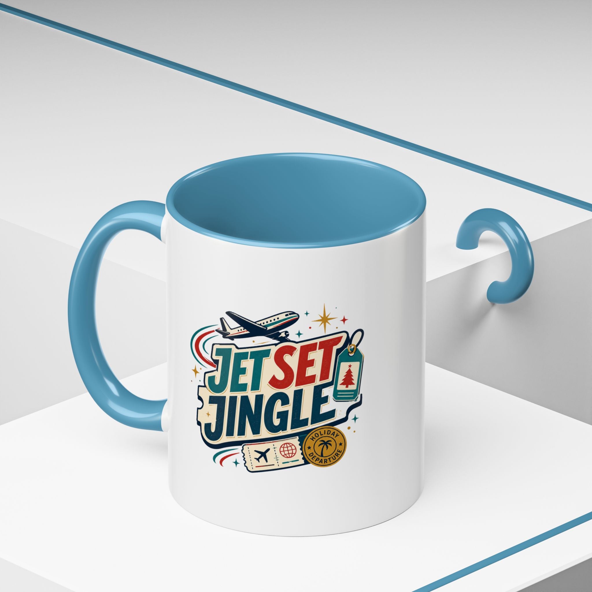 Modern Day Christmas Jet Set Jingle Coffee Mug — Holiday Travel Themed Accent Mug