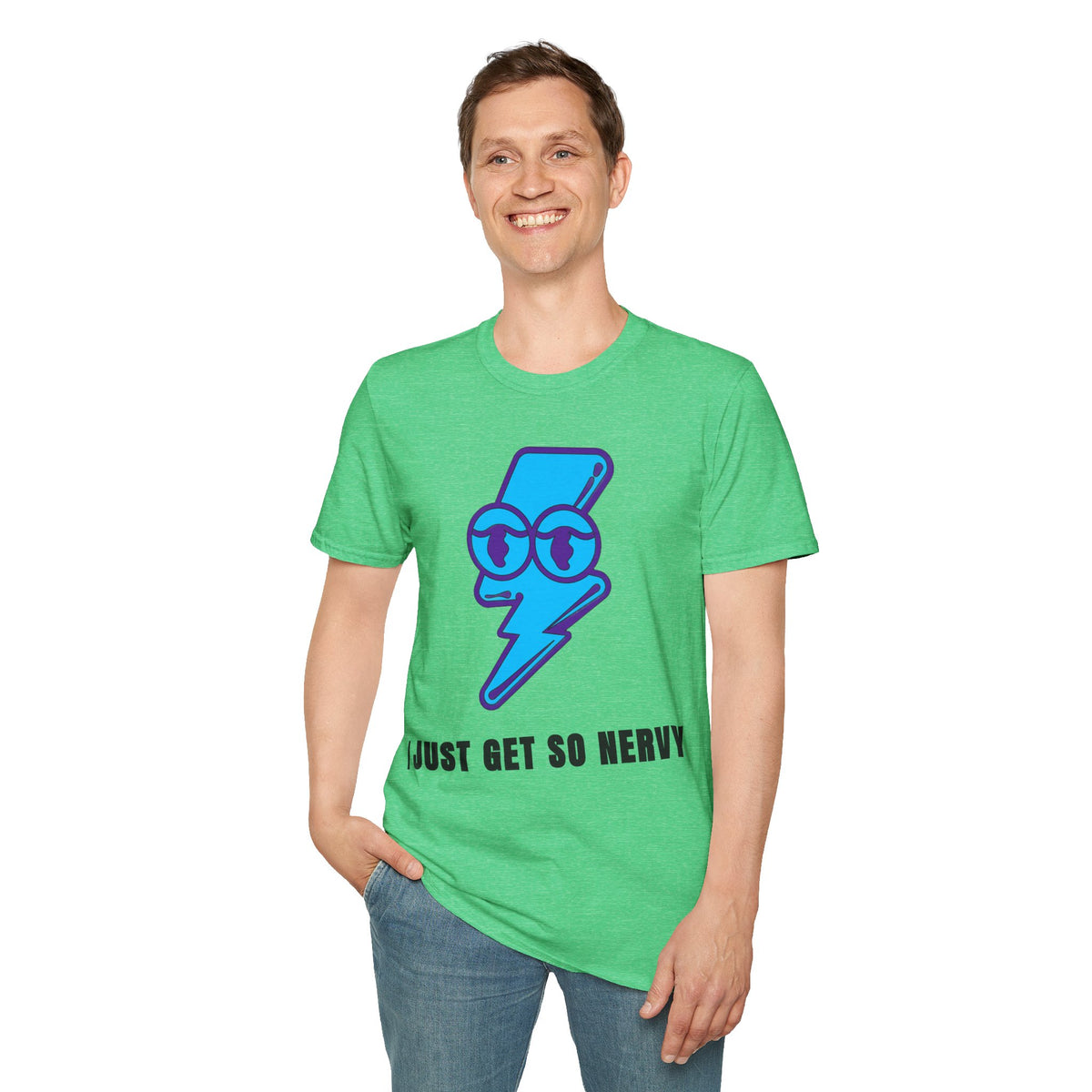 Graphic T-Shirt — 'I Just Get So Nervy' Blue Lightning Emoji Tee - Trending Now - September 2026