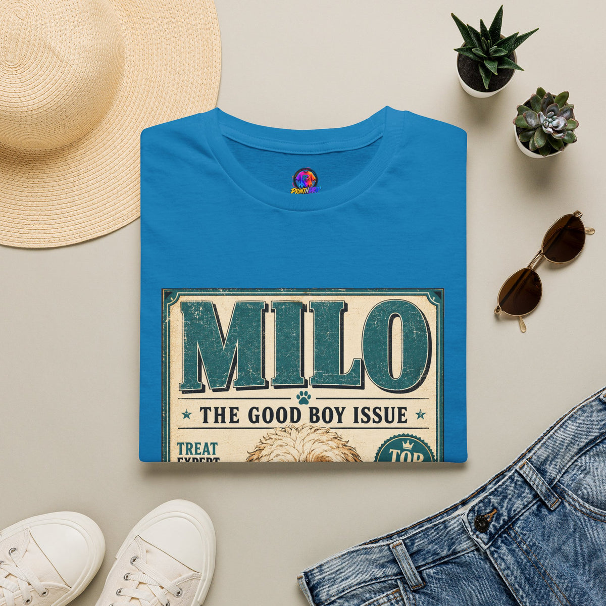 Milo 'The Good Boy Issue' Dog T‑Shirt — Vintage Puppy Magazine Design