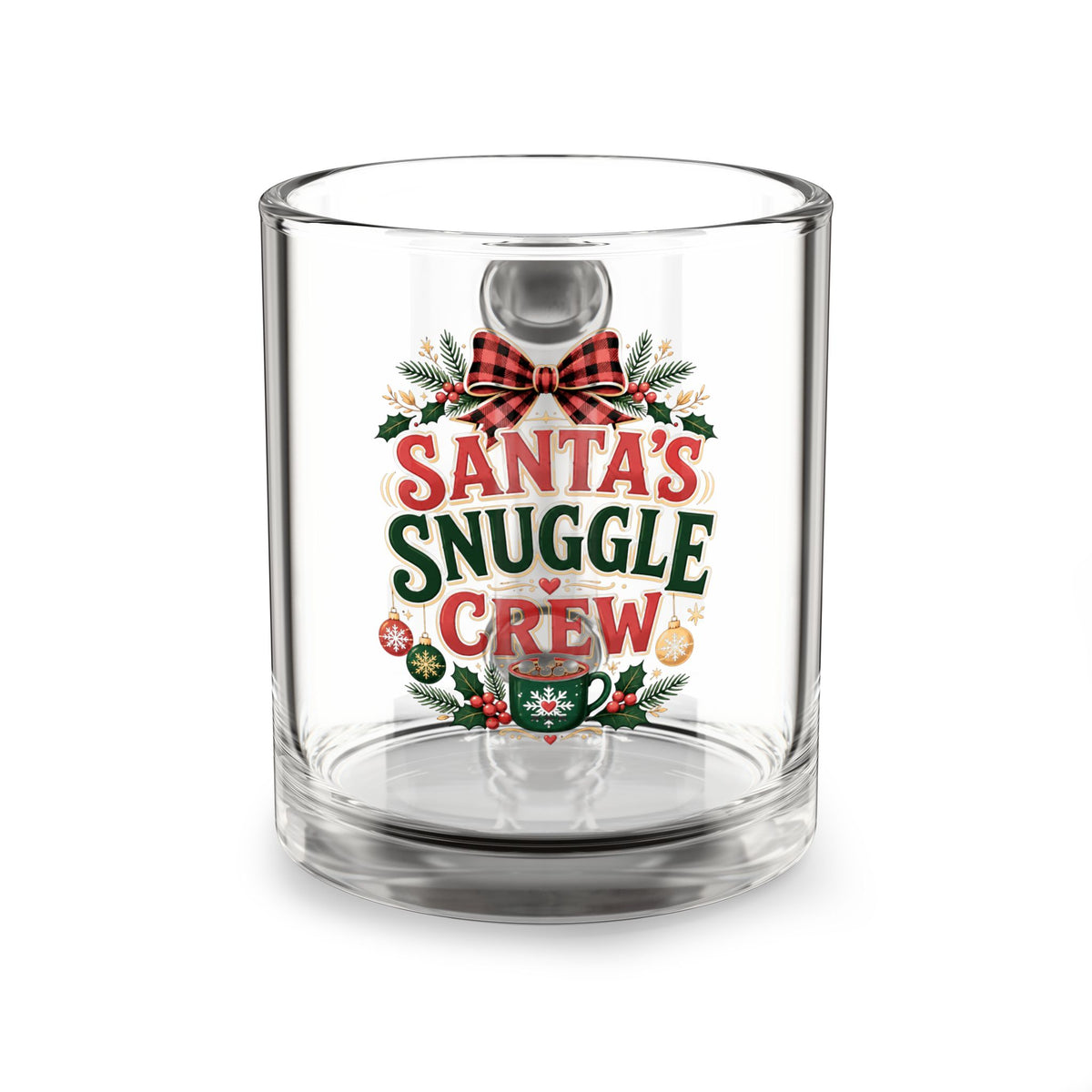 Christmas Glass Mug 10 oz Glass Mug — "Santa's Snuggle Crew" Christmas Holiday Coffee Cup