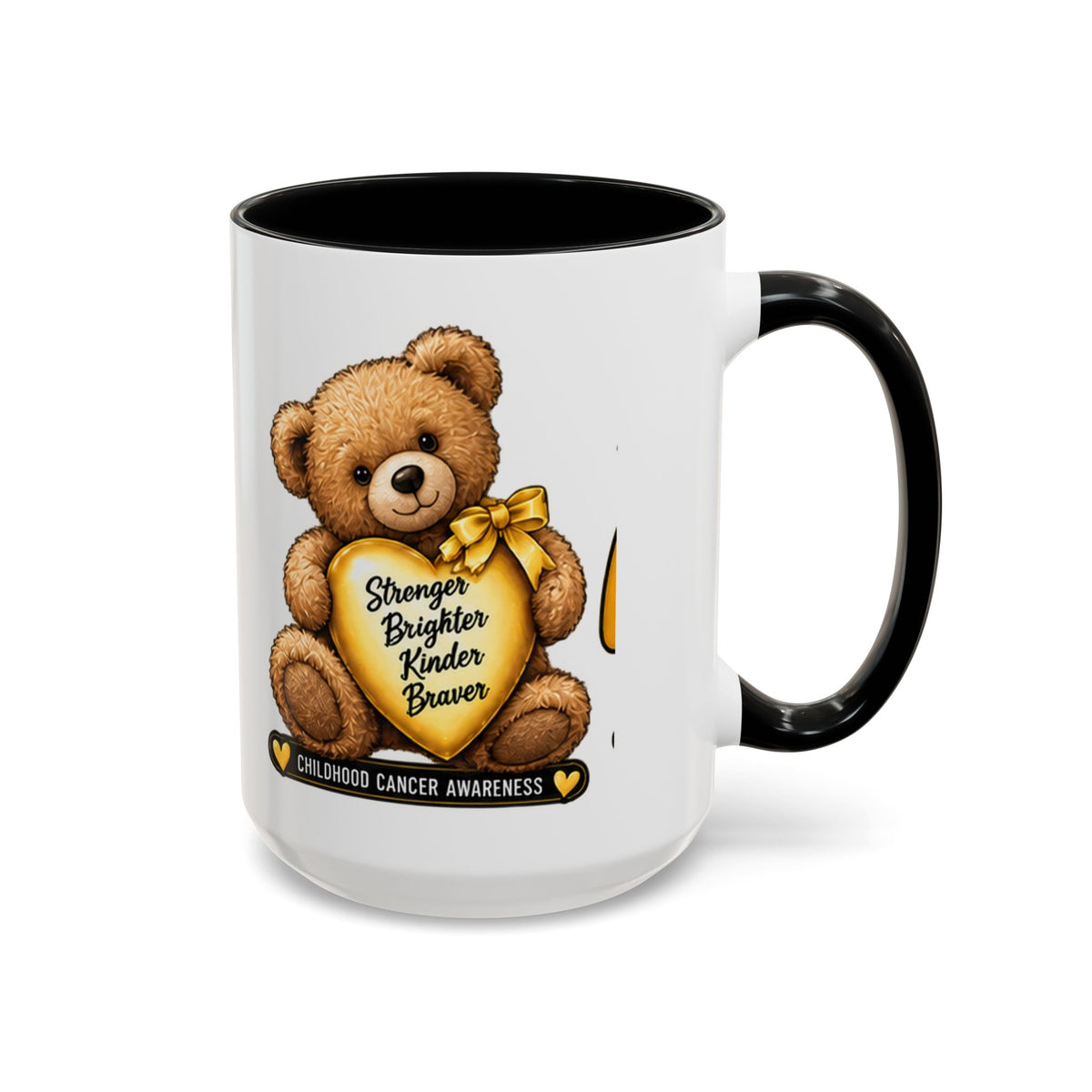 Gold Ribbon Teddy Bear Childhood Cancer Awareness Accent Mug (11/15oz)