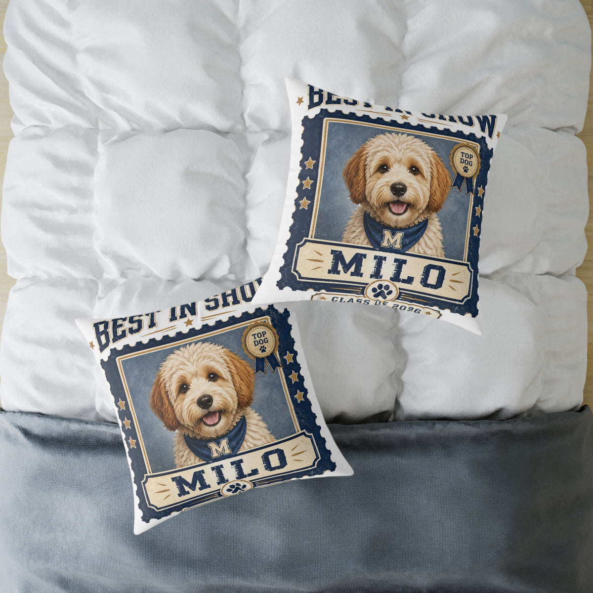 Personalized Dog Pillow  Milo Bailey Dog Dad Mom— 'Best at Show' Milo Pet Portrait Square Throw Pillow