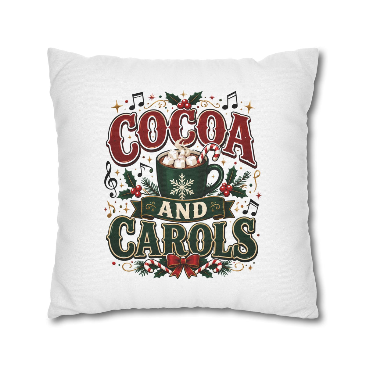 Christmas Cocoa and Carols Holiday Pillowcase - Festive Hot Chocolate Christmas Decor