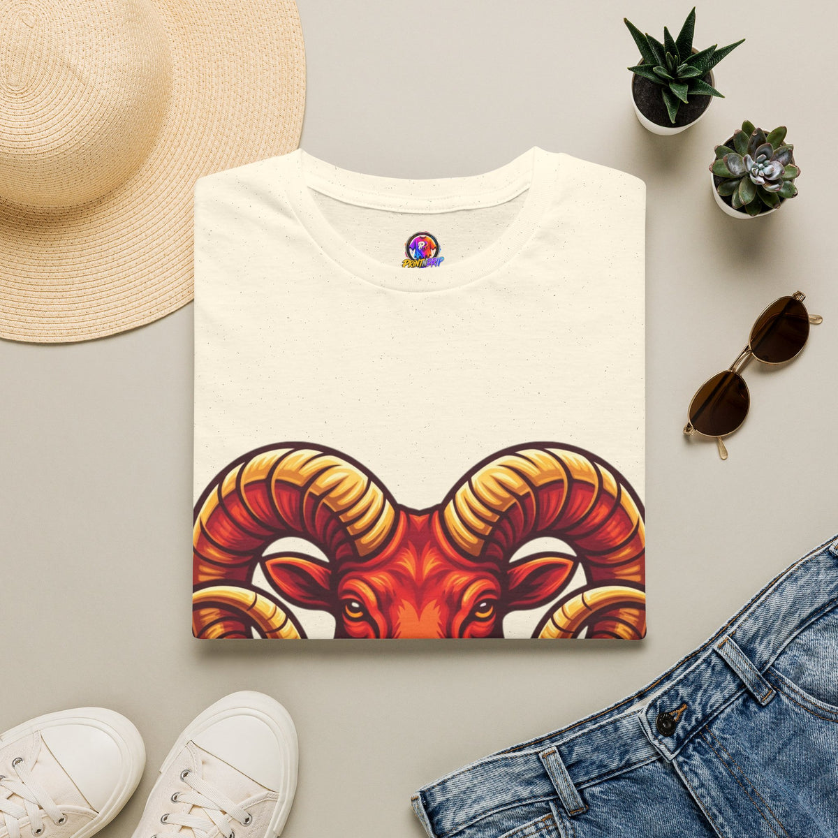 Aries Zodiac Ram Skull T-Shirt — Bold Goat Horn Graphic Tee (Aries/Zodiac)