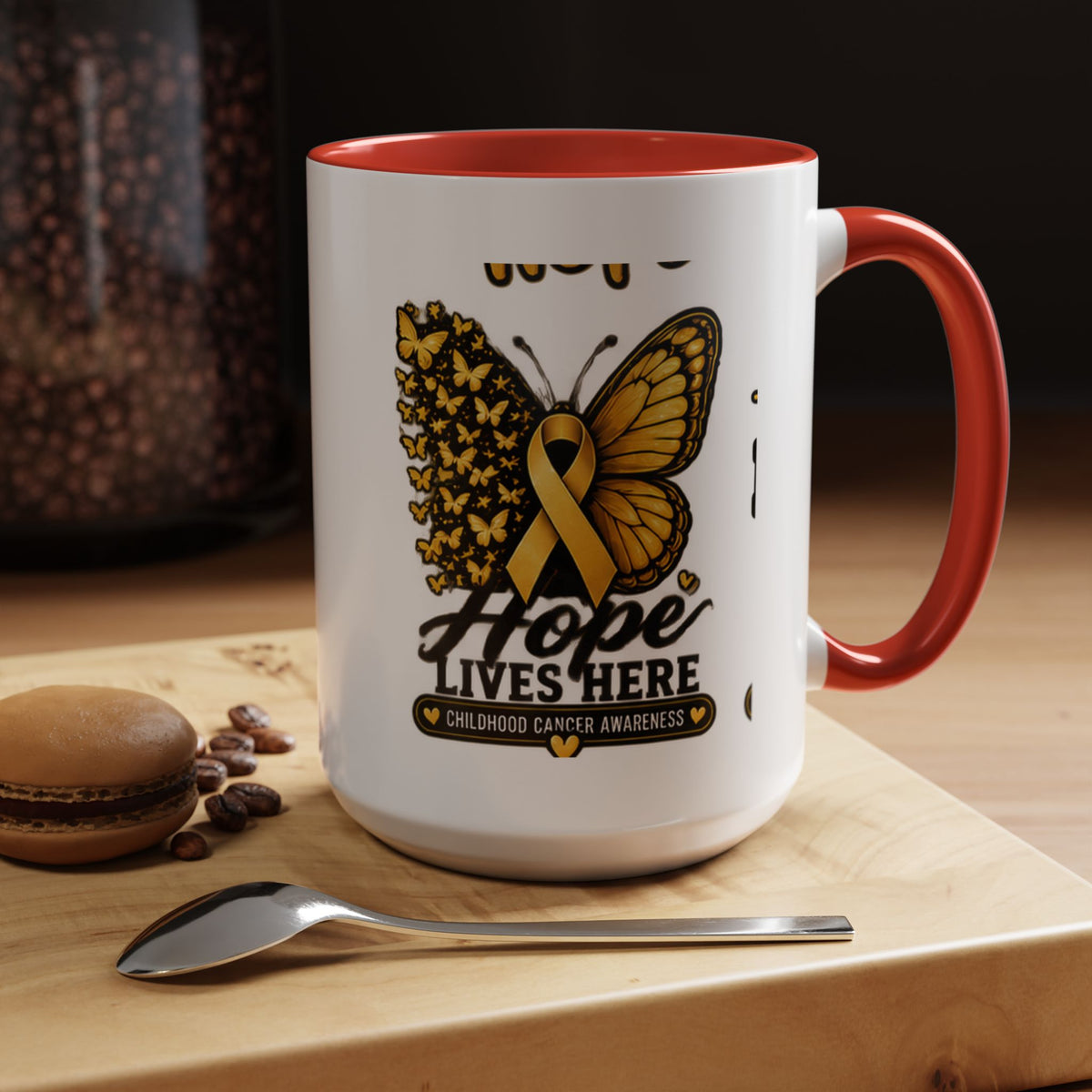 Children’s Cancer Awareness Accent Coffee Mug — "Hope Lives Here" (11/15oz)