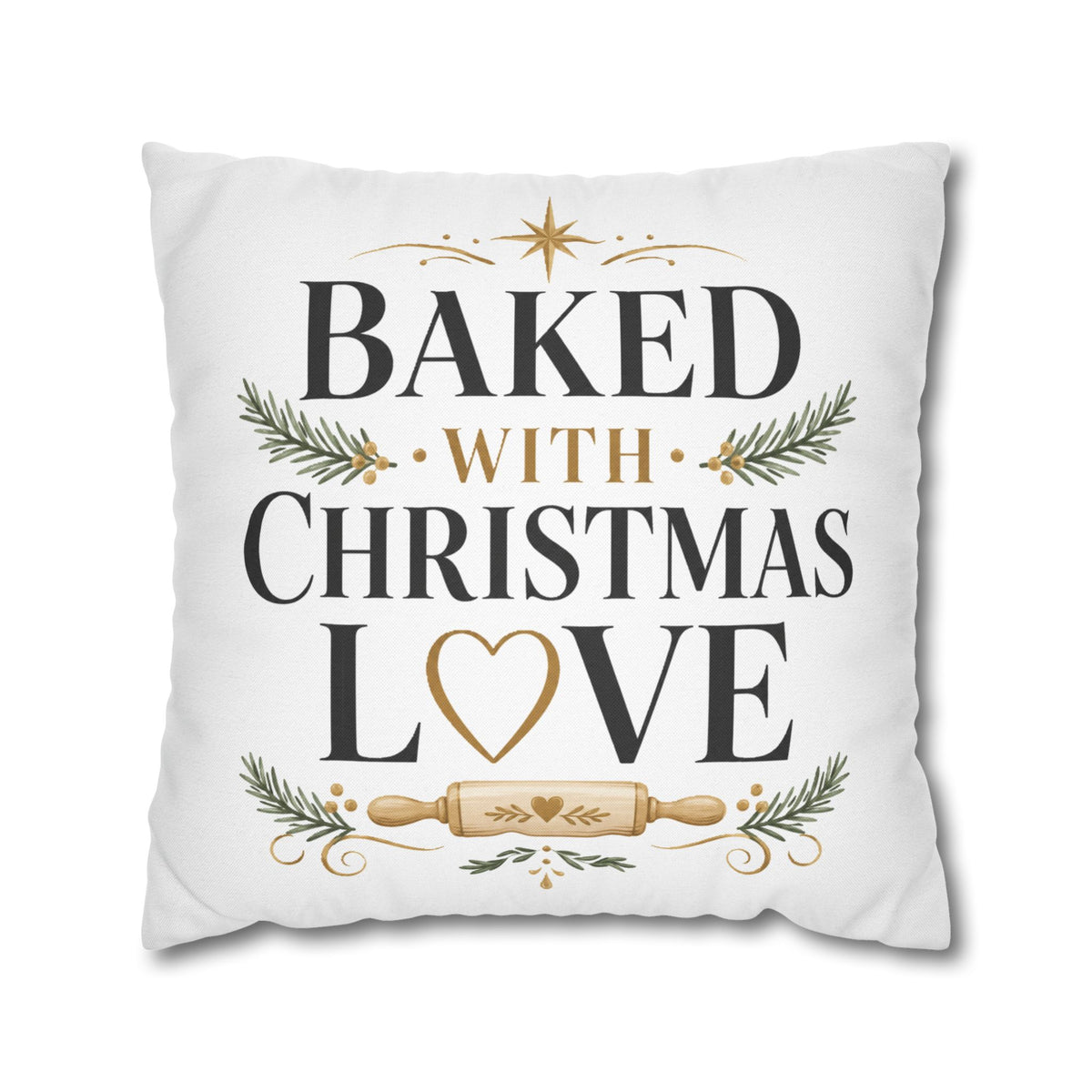 Christmas Baking Pillowcase — “Baked with Christmas Love” Decorative Throw Pillowcase