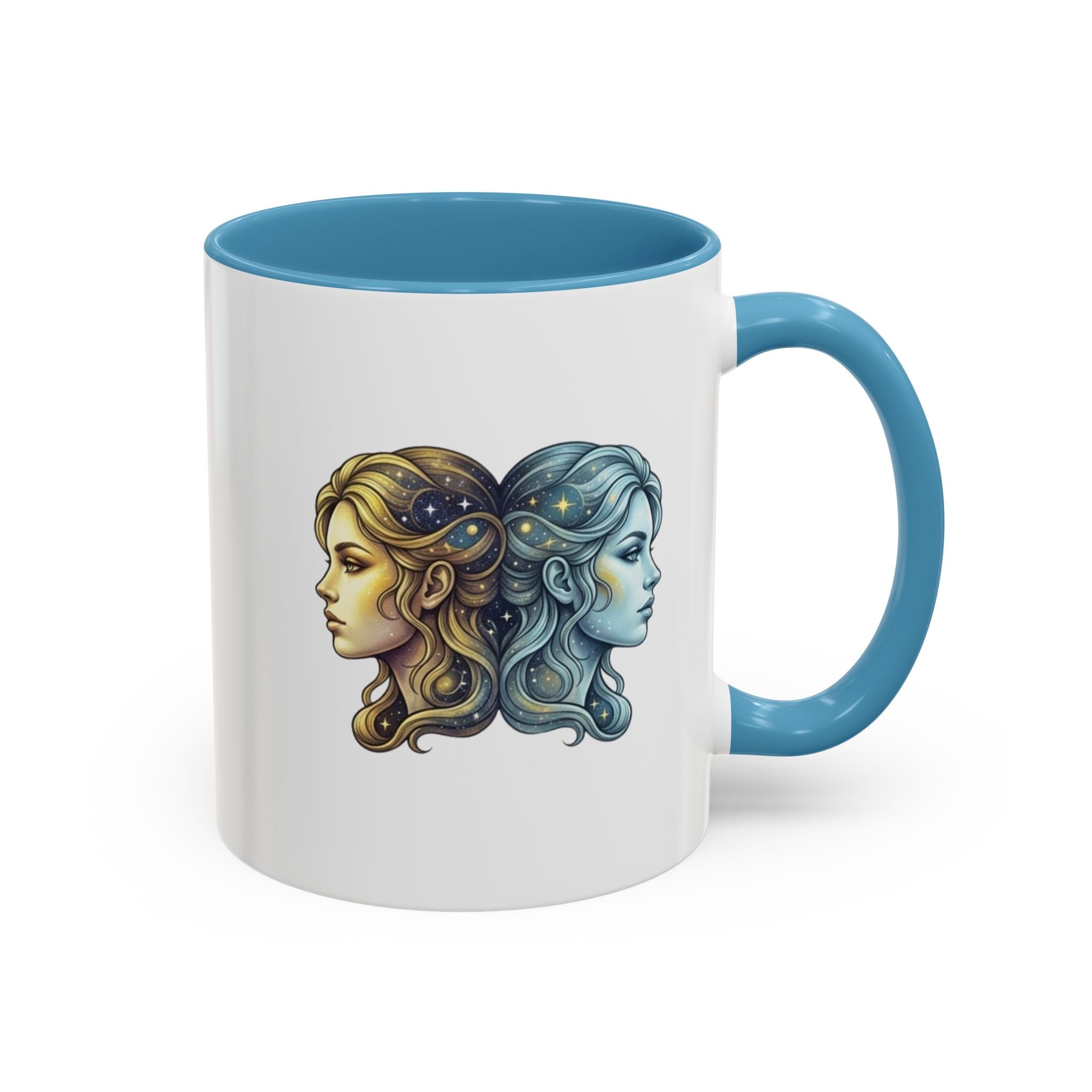 Gemini Zodiac Accent Coffee Mug — Dual Faces Astrology Design