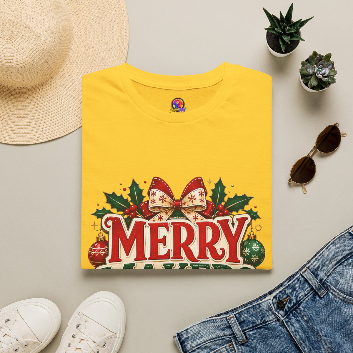 Merry Makers Club T-Shirt — Festive Christmas Holiday Tee with Holly & Bow