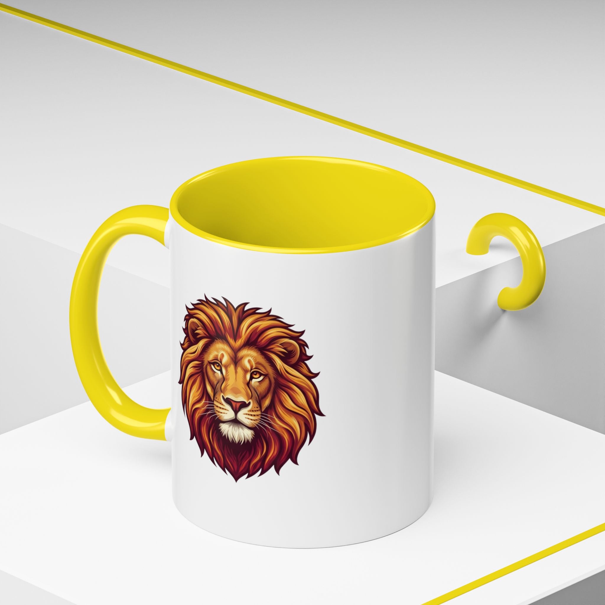 Lion Head Accent Coffee Mug — Bold Tribal Lion Face Design,