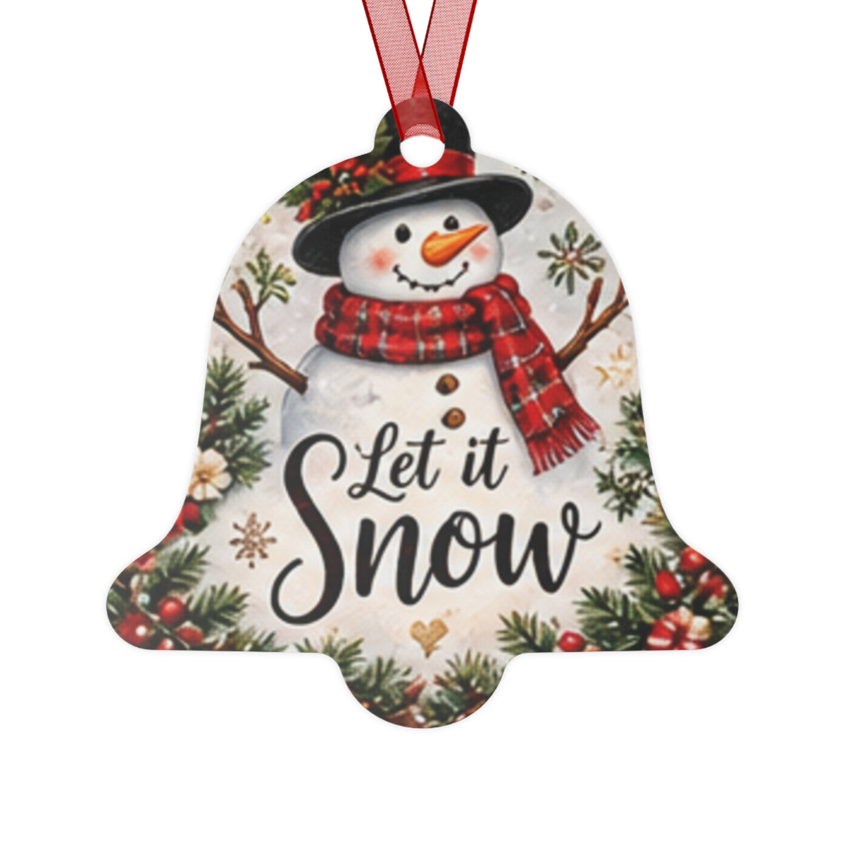 Let It Snow Metal Ornament – Bell-Shaped Snowman Holiday Decoration