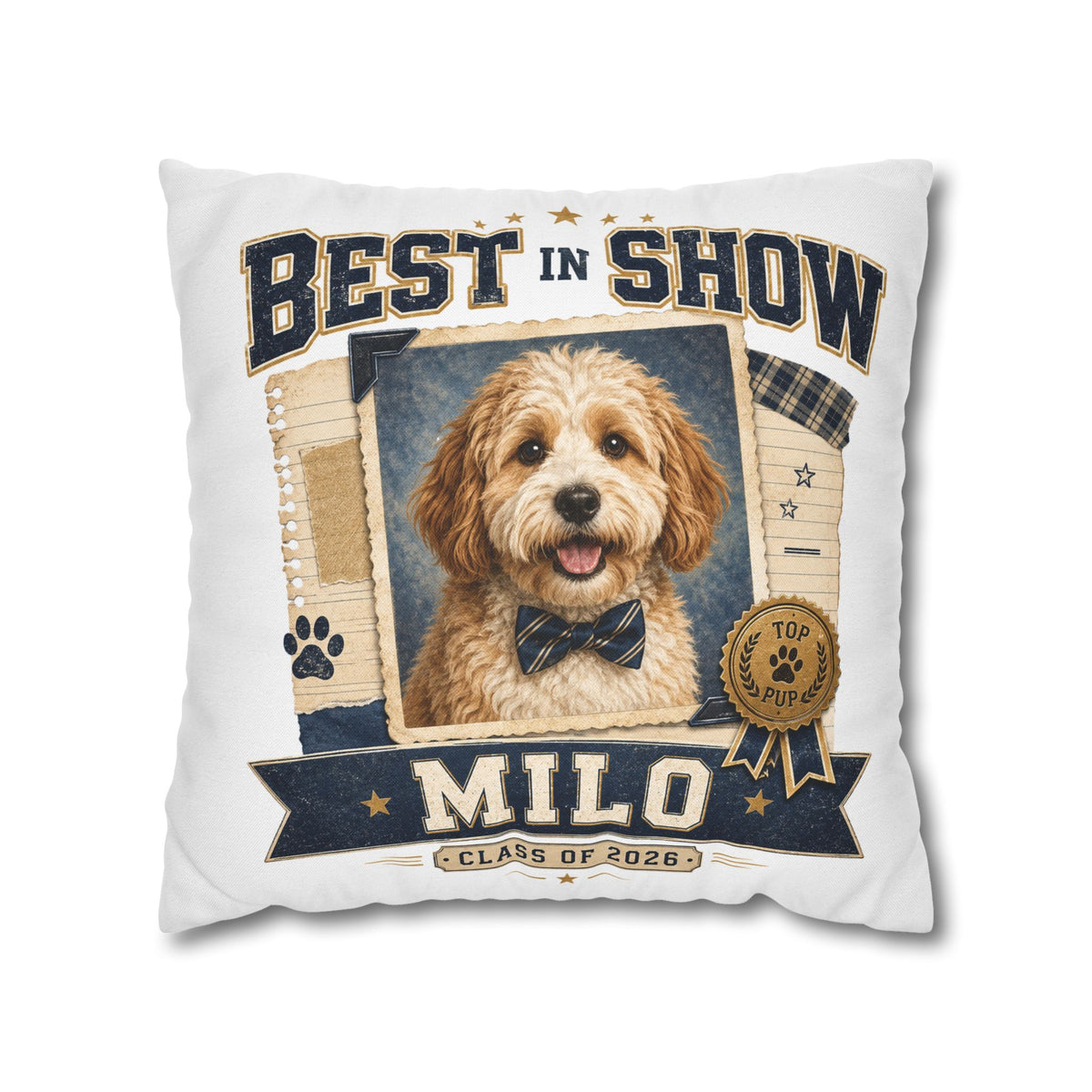 Best in Show Personalized Dog Pillowcase — 'Milo' Pet Portrait Throw Pillowcase Milo Bailey Dog Dad Mom