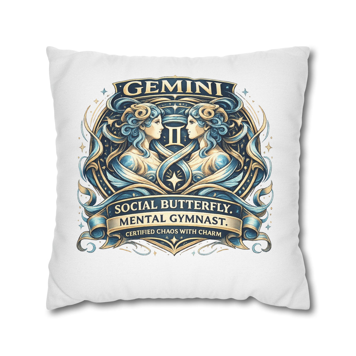 Gemini Zodiac Pillowcase — "Social Butterfly, Mental Gymnast" Decorative Throw Pillow