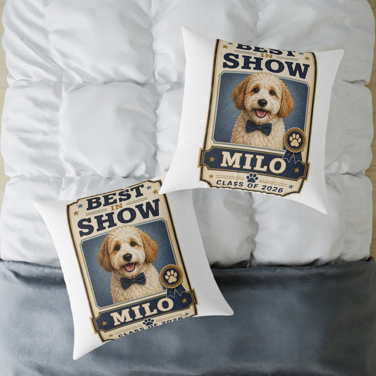 Dog Portrait Pillow -  Milo Bailey Dog Dad Mom "Best in Show" Personalized Milo Square Throw Pillow