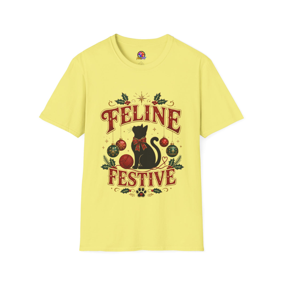 Feline Festive T-Shirt — Cute Black Cat Christmas Holiday Tee