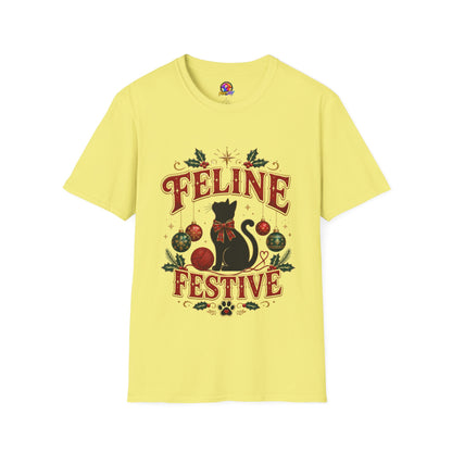 Feline Festive T-Shirt — Cute Black Cat Christmas Holiday Tee