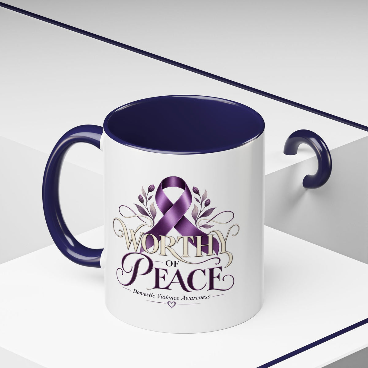 Worth of Peace Accent Coffee Mug — Domestic Violence Awareness Ribbon (11/15oz)
