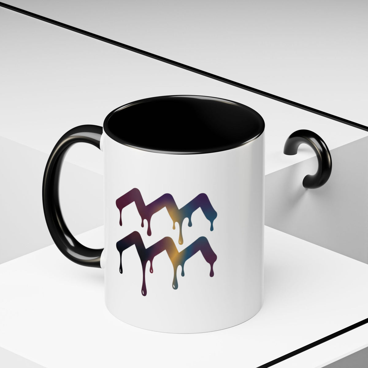 Aquarius Zodiac Dripping Rainbow Chevron Accent Coffee Mug —  Color-Accent Ceramic Mug