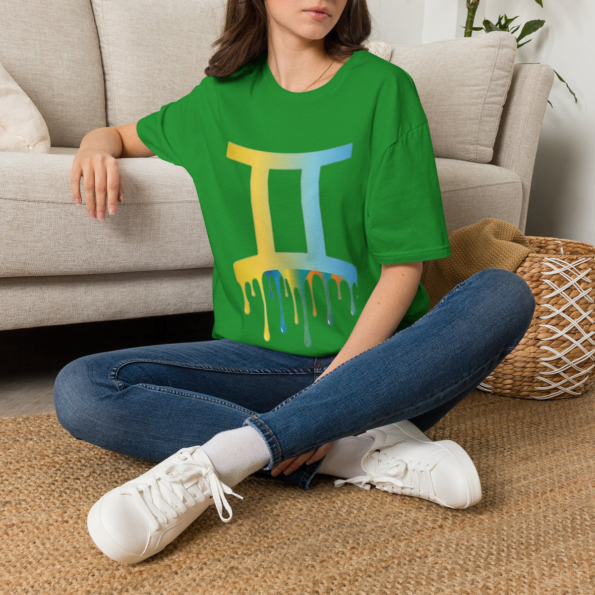 Gemini Drip Zodiac T-Shirt — Rainbow Gemini Symbol Tee