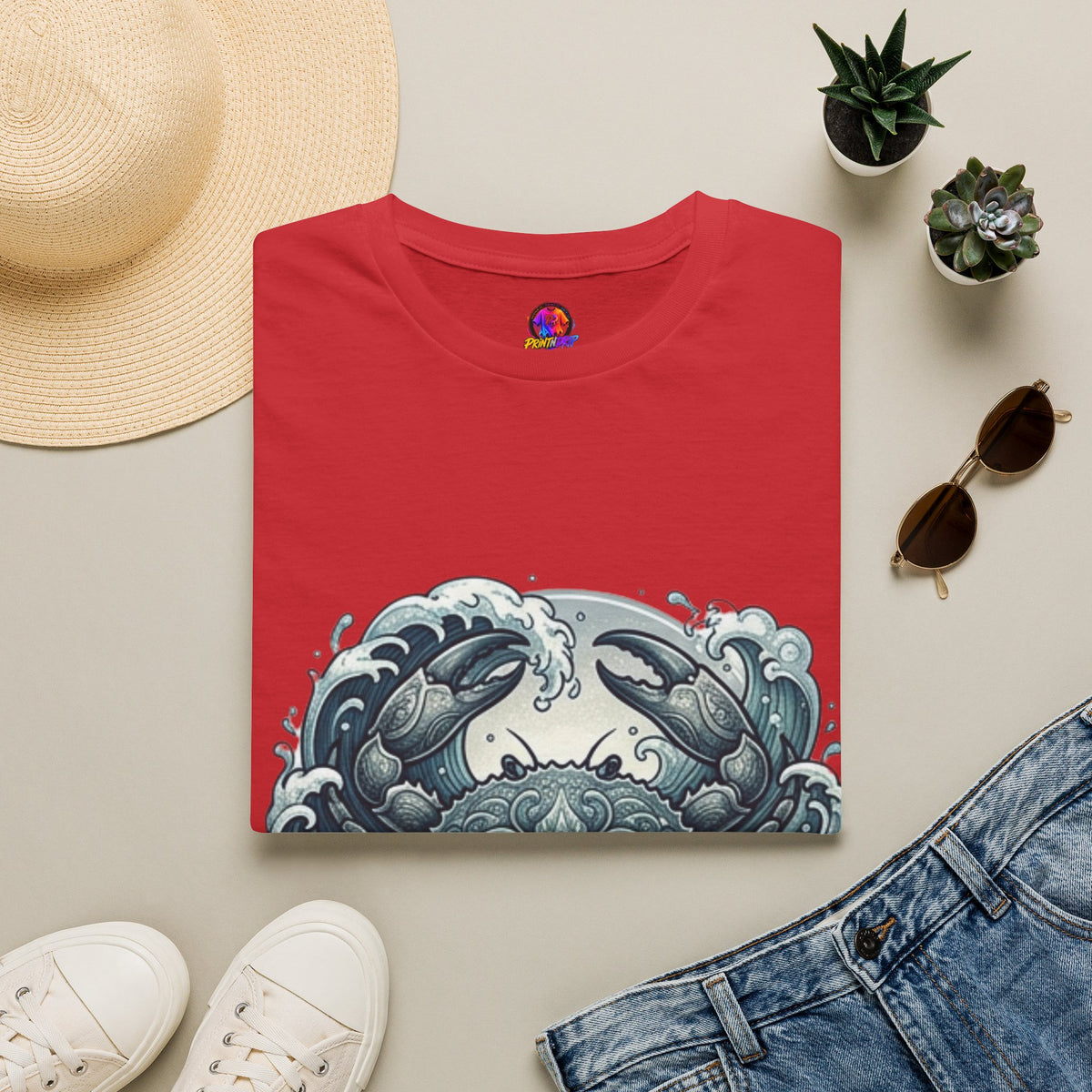 Crab and Waves Graphic T-Shirt — Coastal Oceanic Nautical Tee