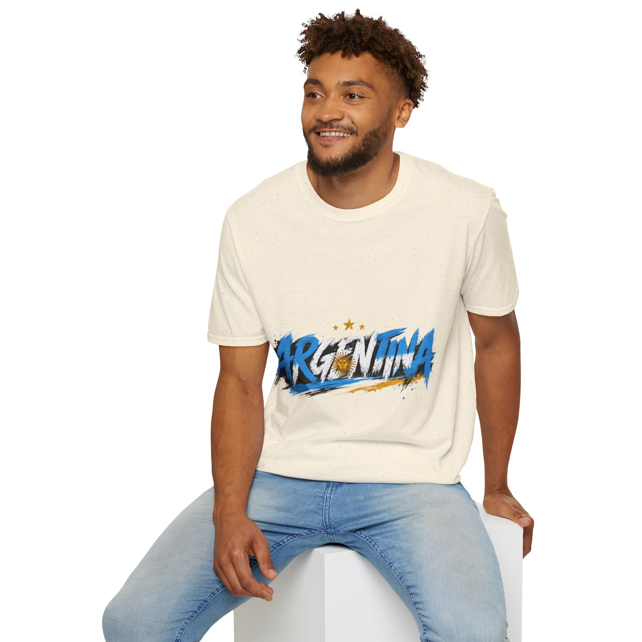 Argentina Graffiti T-Shirt — Soccer Fan Tee with Three Stars & Sun Emblem