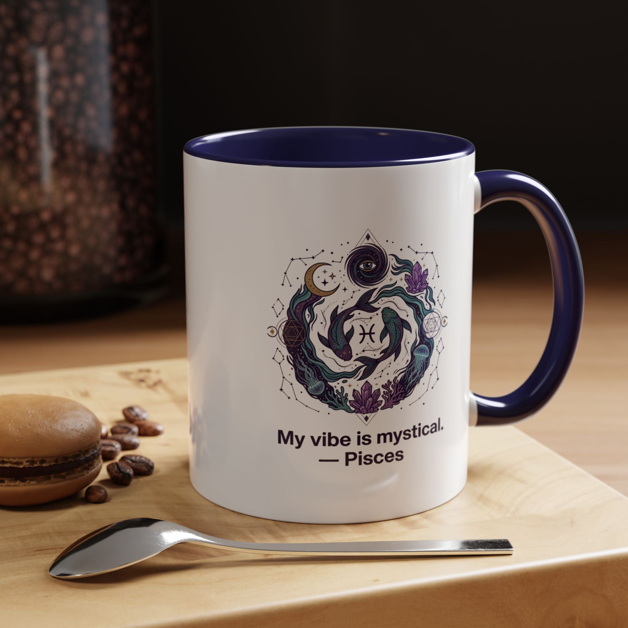 Pisces Zodiac Coffee Mug — "My vibe is mystical" Accent Ceramic Mug