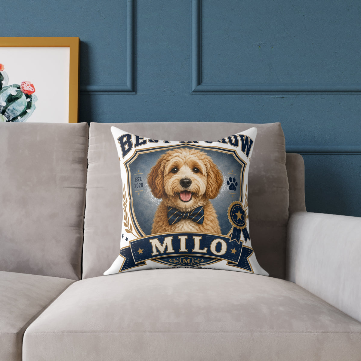 Best in Show Dog Pillow  Milo Bailey Dog Dad Mom — Personalized Milo Portrait Square Throw Pillow