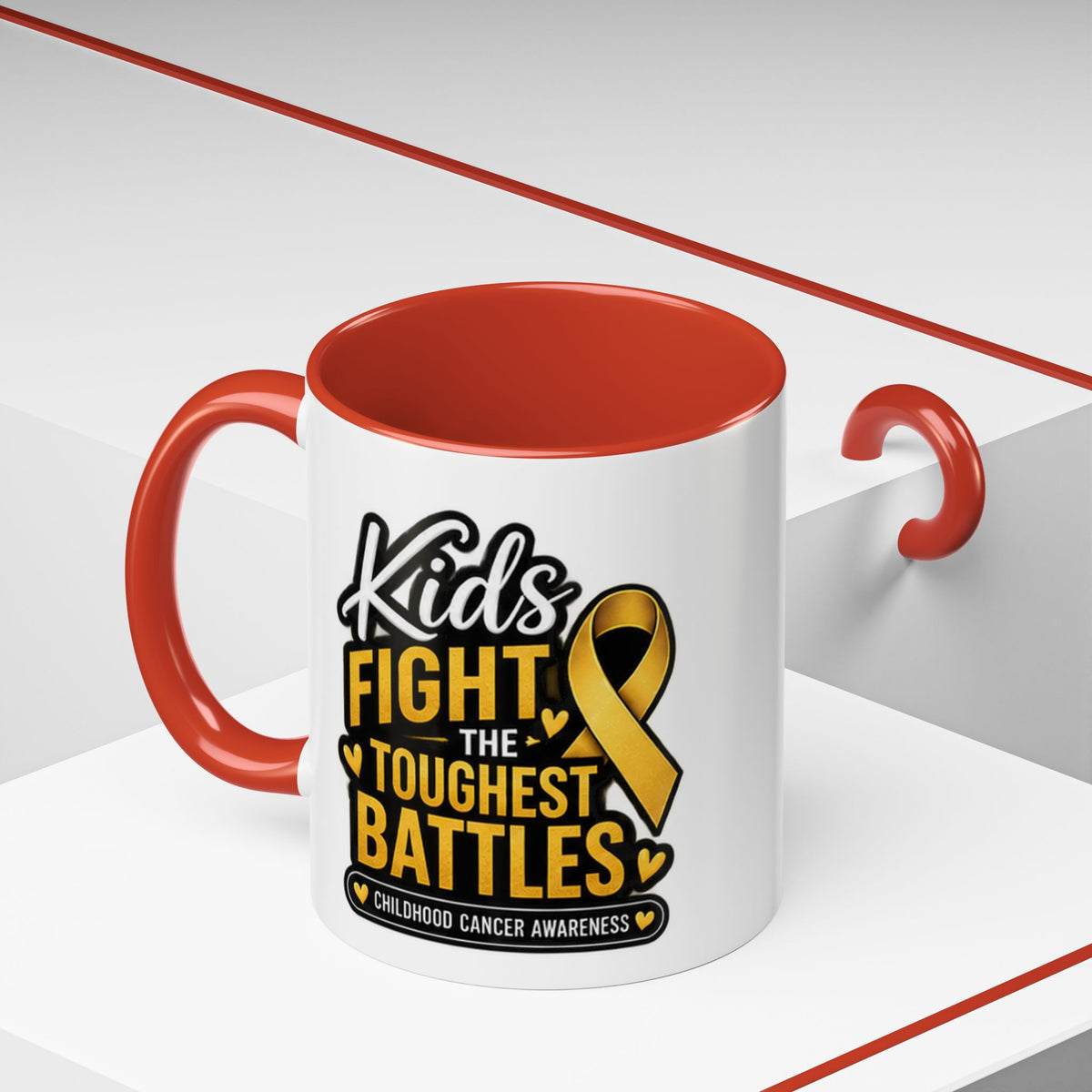 Childhood Cancer Awareness Accent Coffee Mug - "Kids Fight the Toughest Battles" (11/15oz)