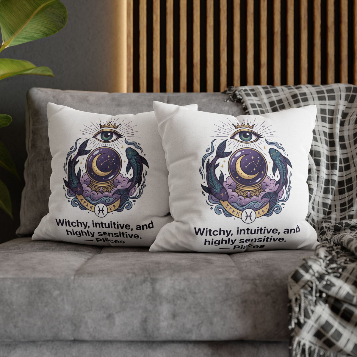 Pisces Astrology Pillowcase — "Witchy, Intuitive, and Highly Sensitive" Decorative Throw Pillow
