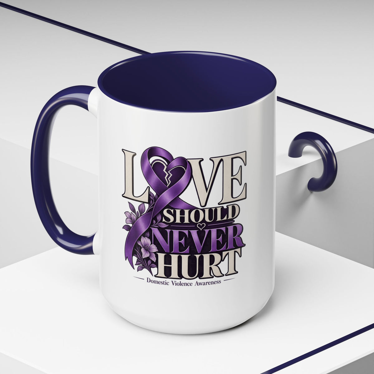 Domestic Violence Awareness Accent Coffee Mug – "Love Should Never Hurt" (11/15oz)