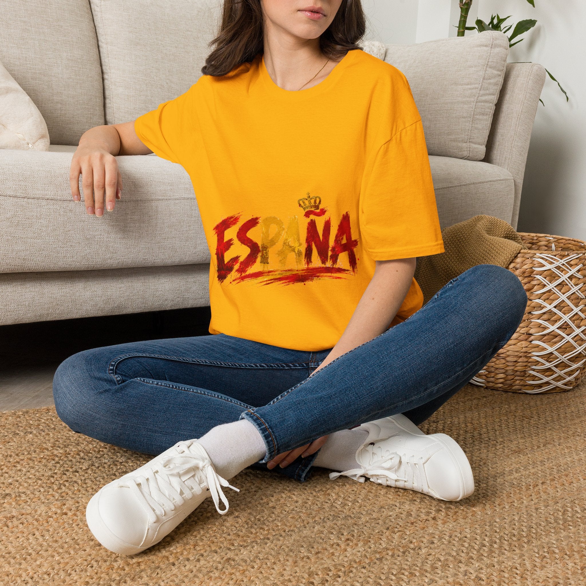 Spain  Graphic T-Shirt — Spanish Flag Brushstroke Design with Crown