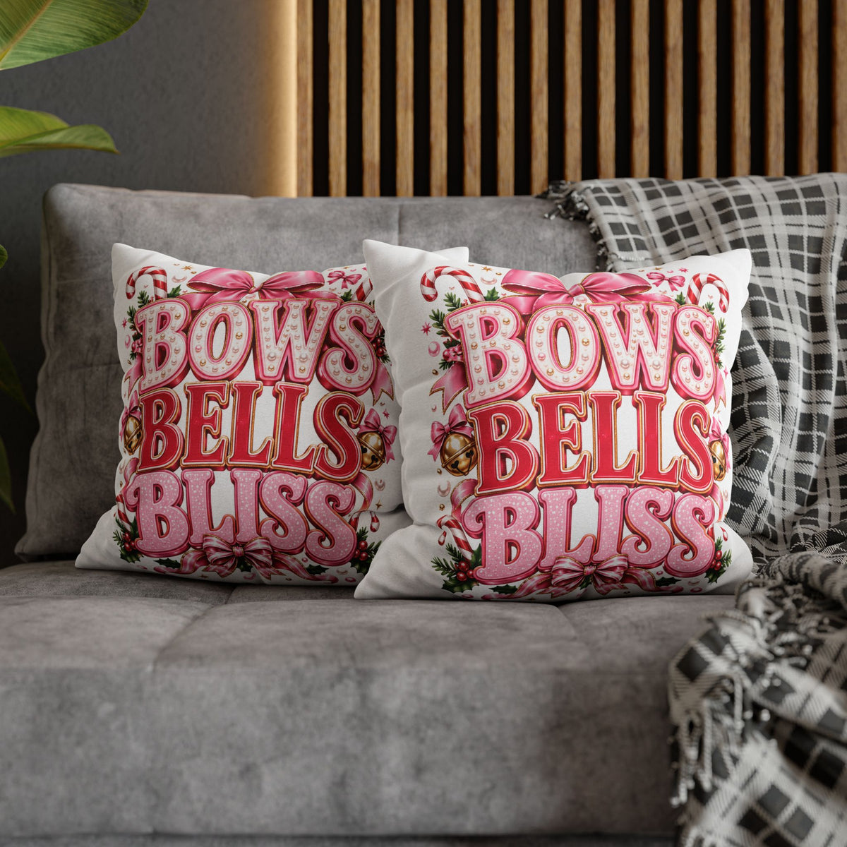 Bows Bells Bliss Decorative Throw Pillowcase Modern Day Christmas