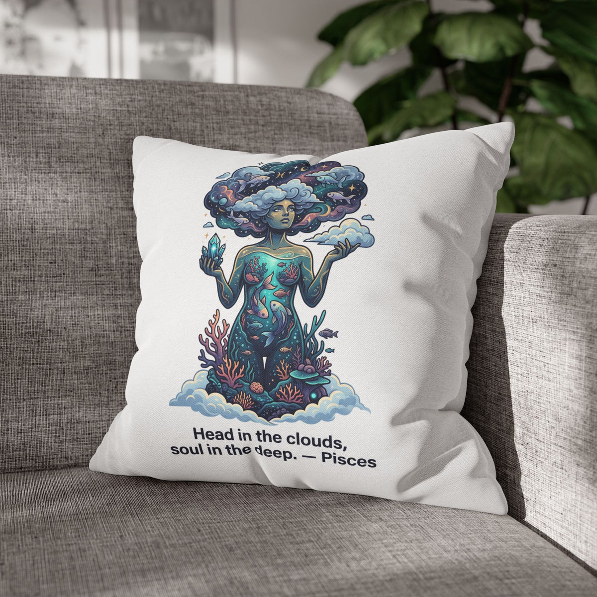 Pisces Zodiac Pillowcase – "Head in the clouds, soul in the deep" Decorative Throw Pillow
