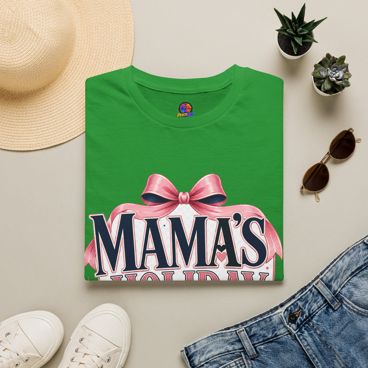 Mama's Holiday Era T-Shirt — Festive Pink Bow Christmas Tee for Moms