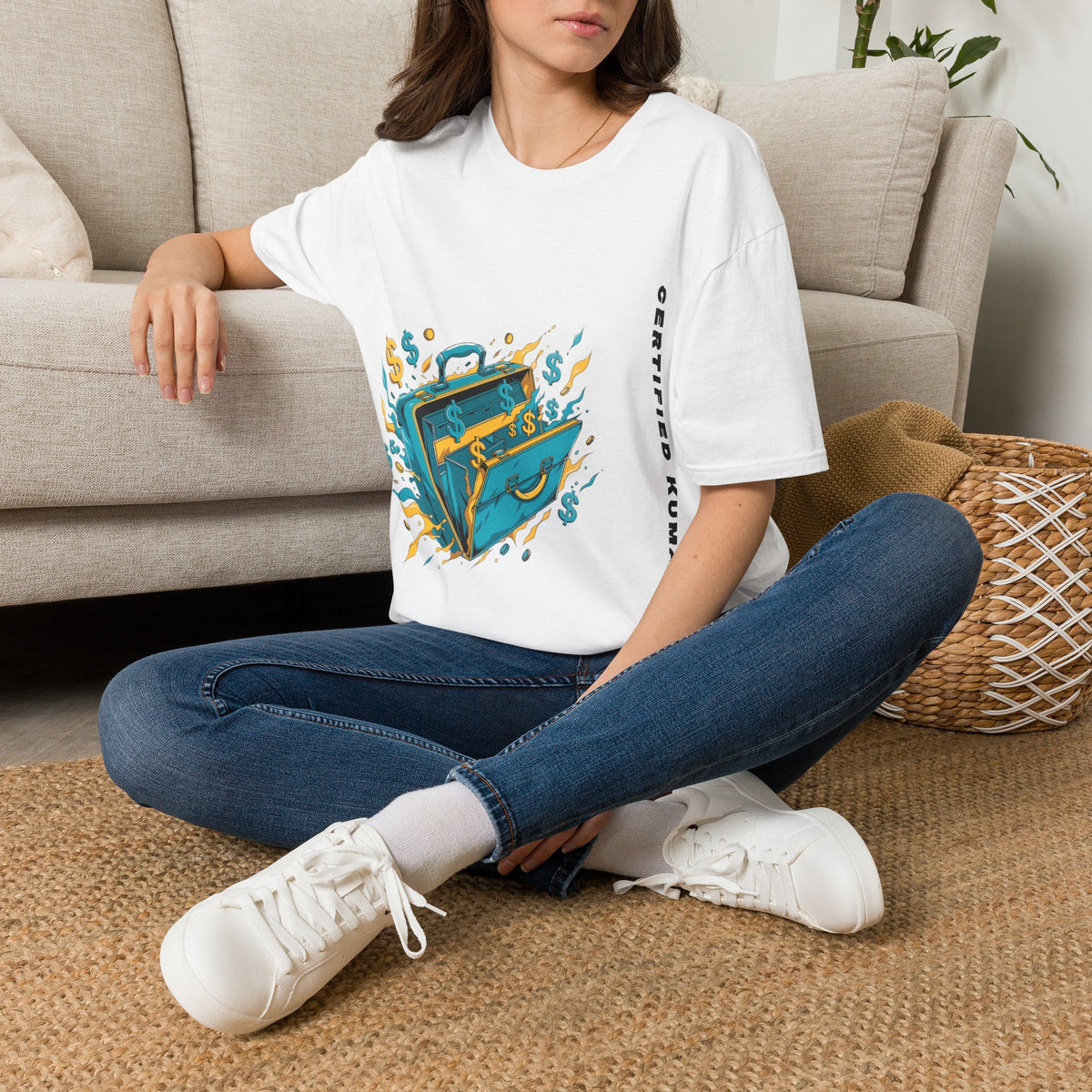 Certified Kumar Me Briefcase Money Burst White Graphic Tee - Trending Now - September 2026