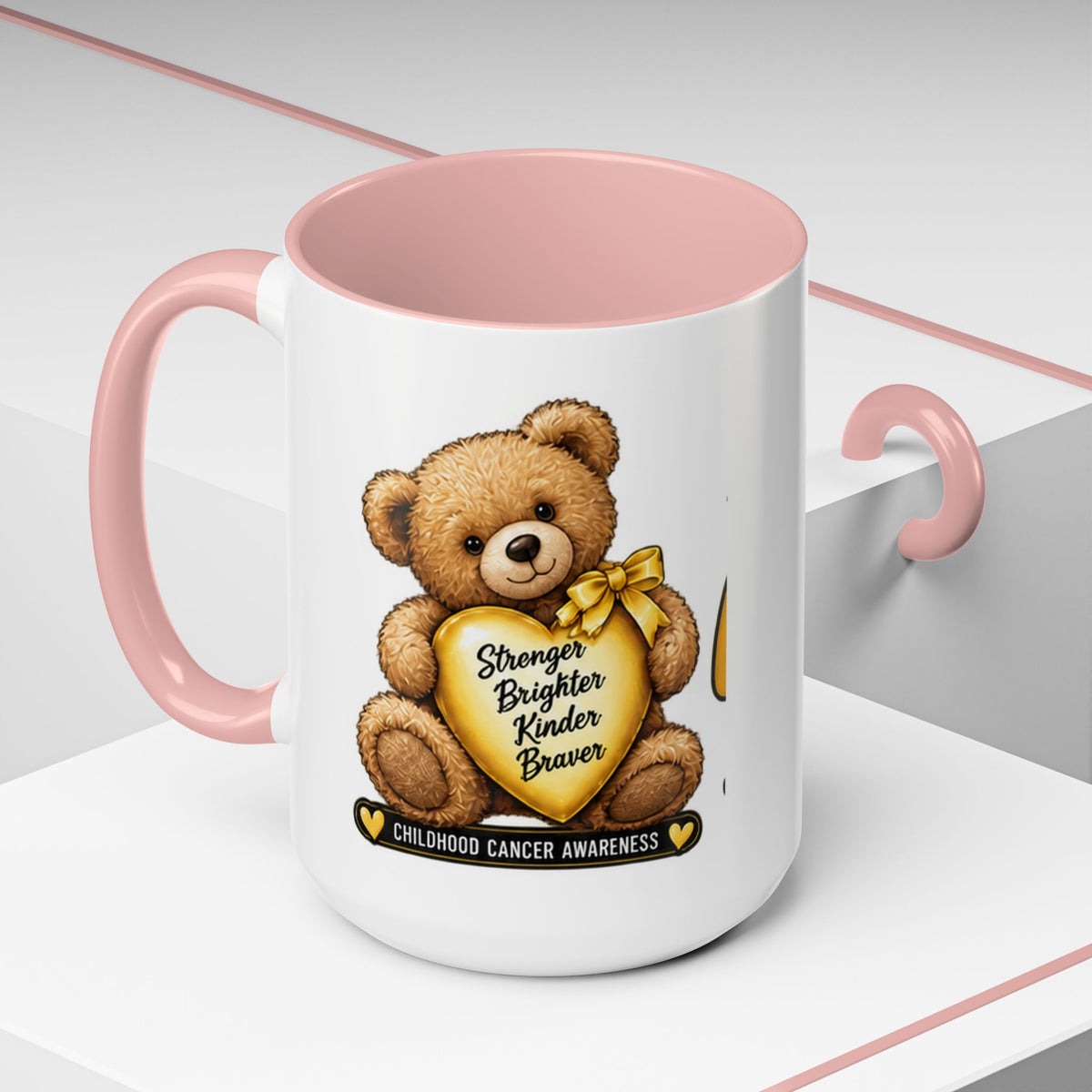Gold Ribbon Teddy Bear Childhood Cancer Awareness Accent Mug (11/15oz)
