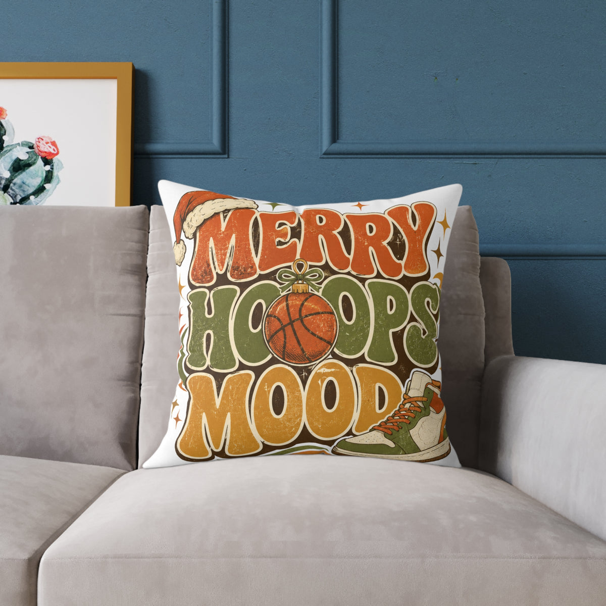 Merry Hoops Mood Modern Day Christmas Square Poly Canvas Pillow