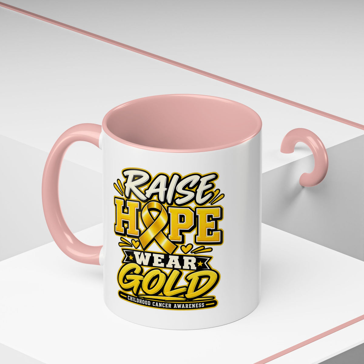 Raise Hope Wear Gold Cancer Awareness Coffee Mug (Accent, 11/15oz)