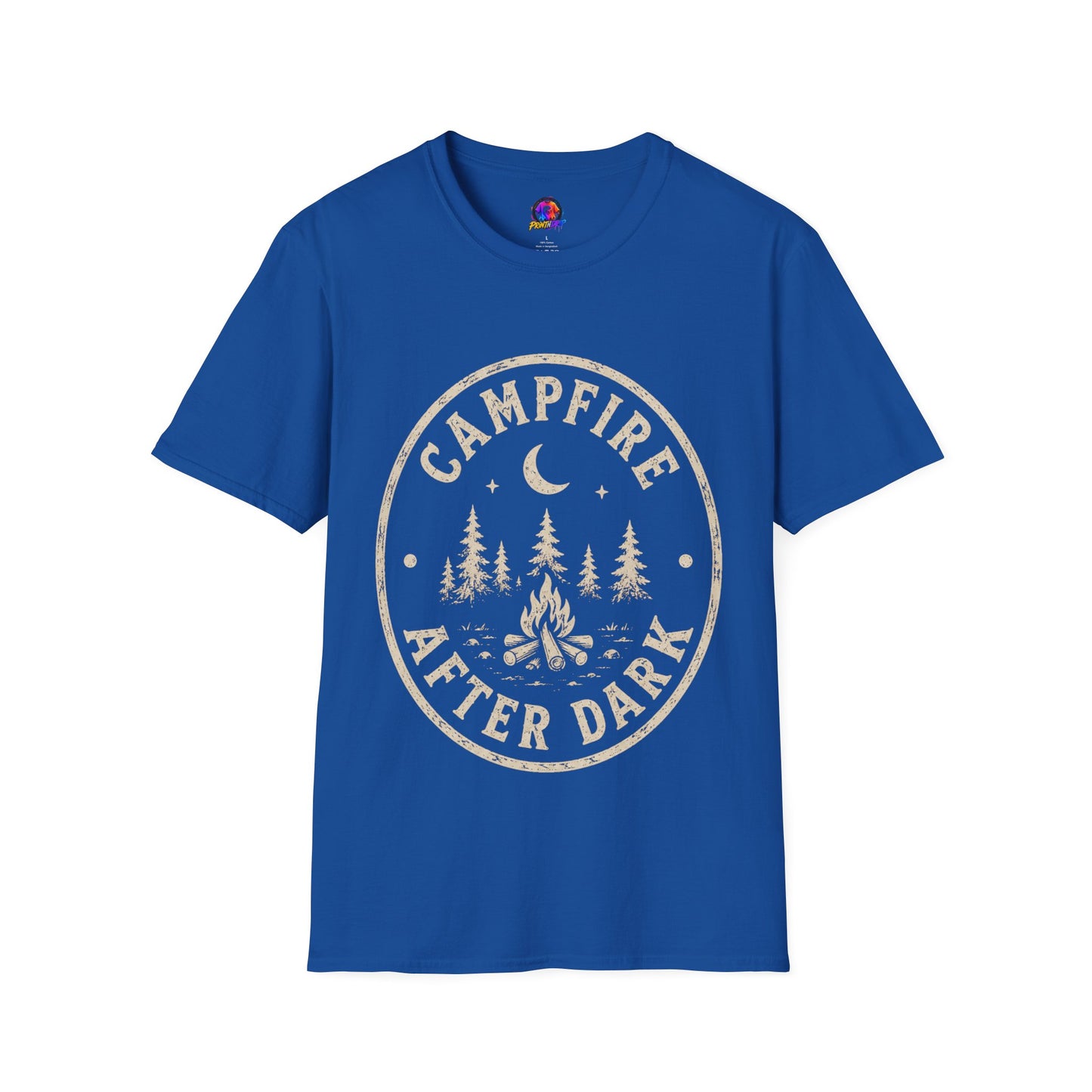 Campfire T-Shirt — 'Campfire After Dark' Vintage Moon & Trees Graphic