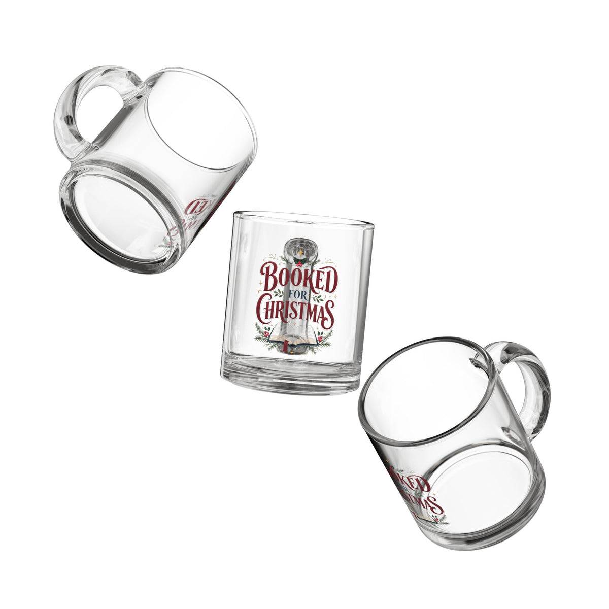 Christmas Glass Mug Booked for Christmas 10oz Glass Mug — Holiday Reading Coffee Cup