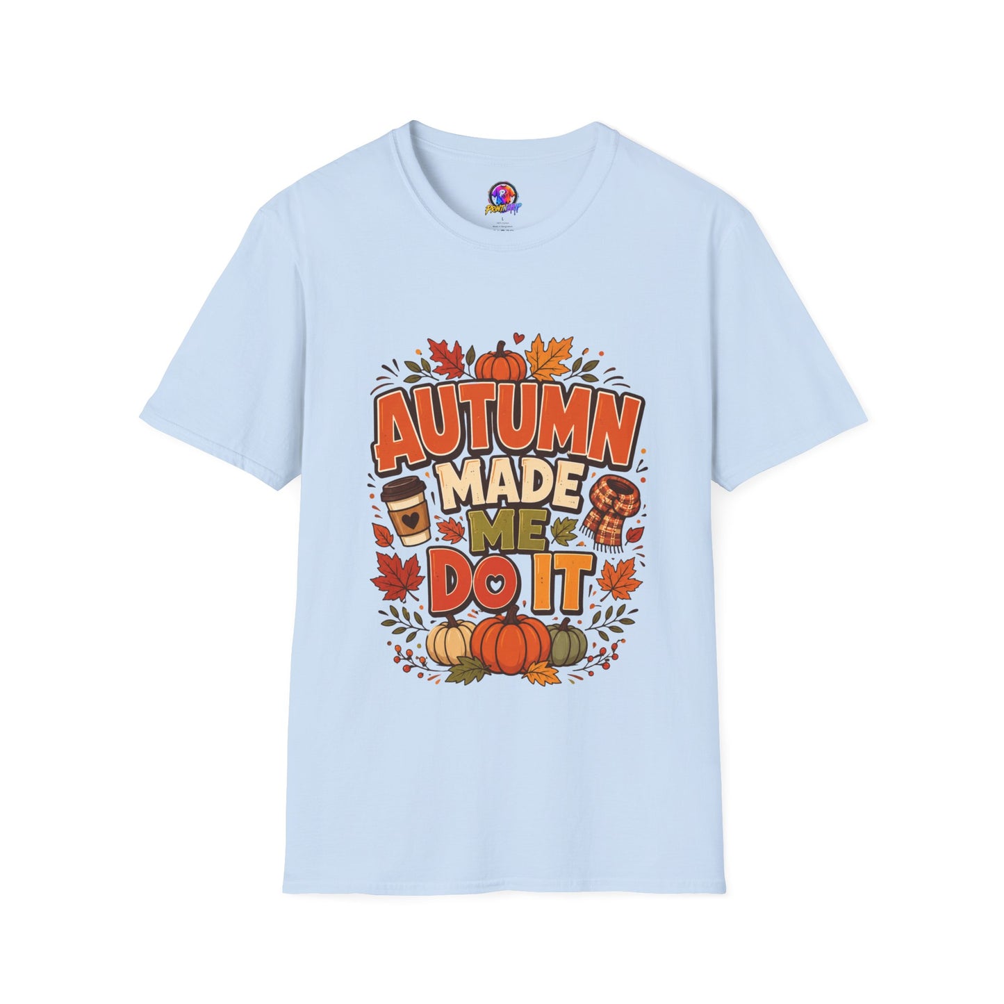 Autumn Made Me Do It T-Shirt — Fall Pumpkin & Leaves Graphic Tee
