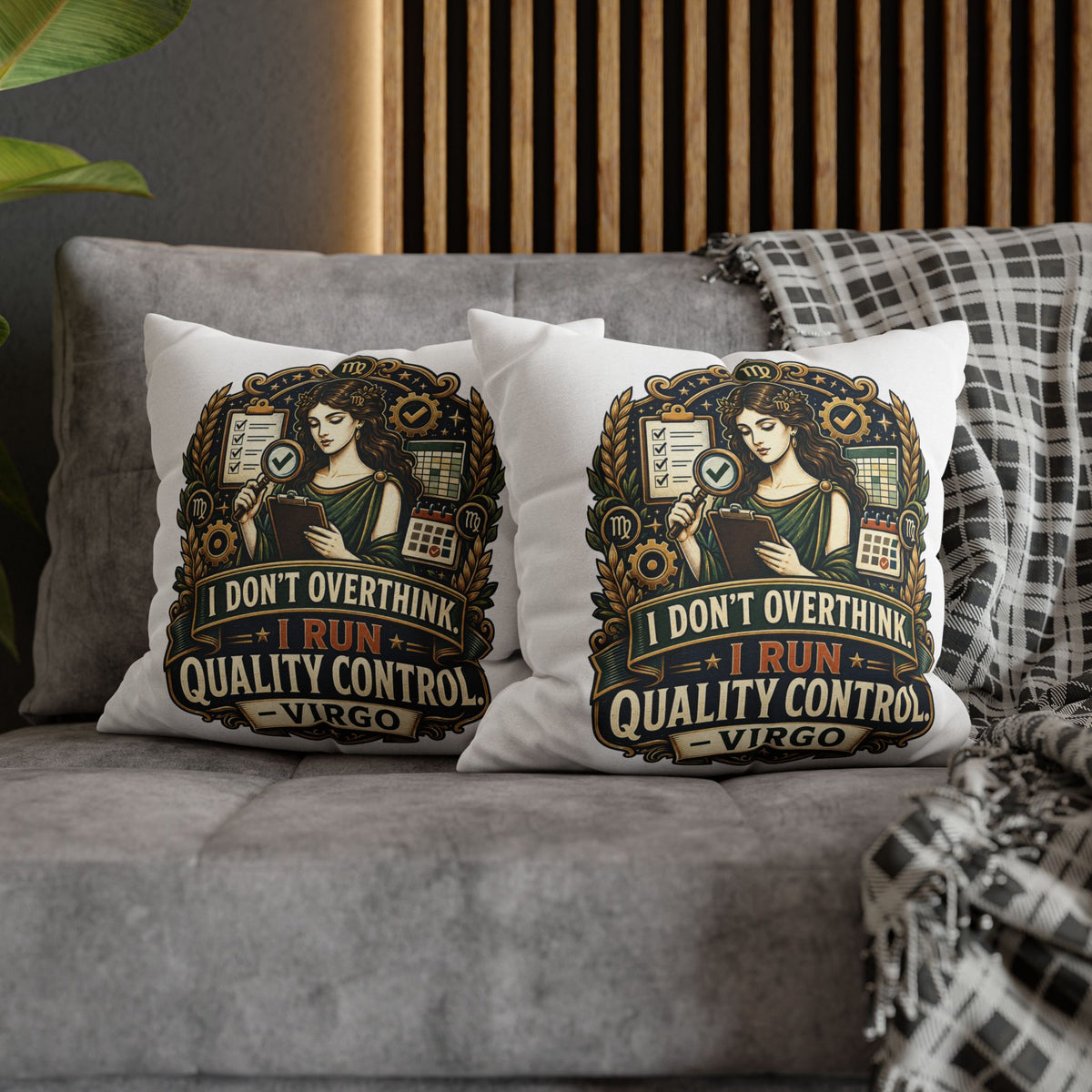 Virgo Quality Control Pillowcase — “I Don't Overthink, I Run Quality Control” Astrology Throw Pillowcase