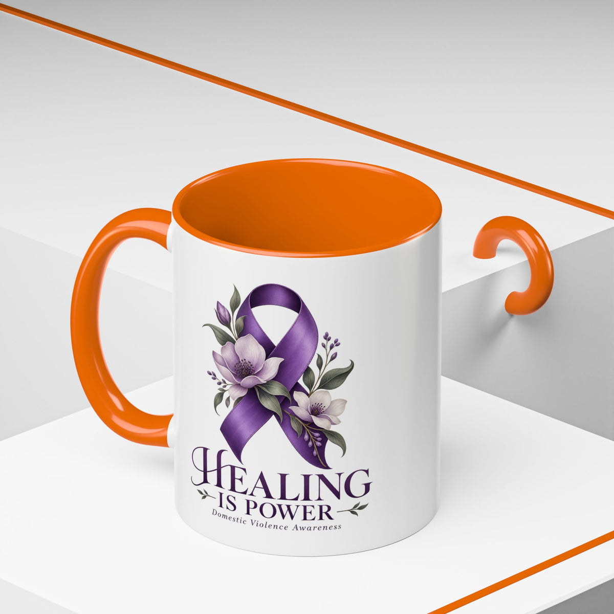 Healing Is Power Purple Ribbon Coffee Mug — Domestic Violence Awareness Accent Mug (11/15oz)