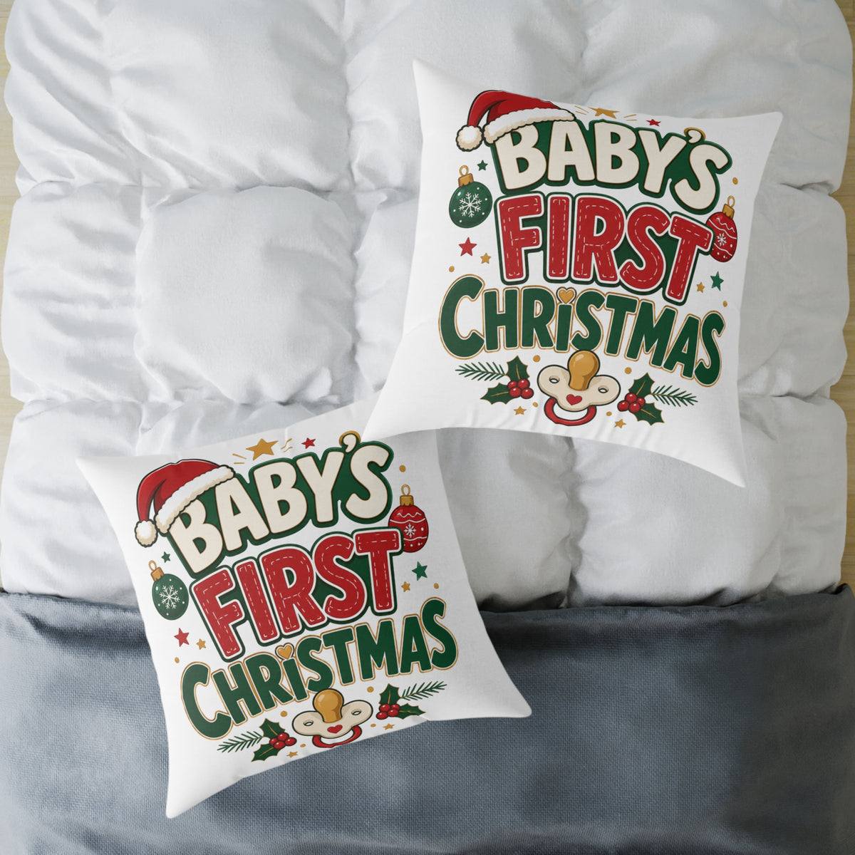 Baby's  First Christmas Square Poly Canvas Pillow