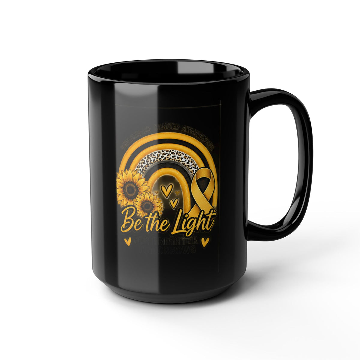 Be the Light Yellow Ribbon Sunflower Mug —Childhood Cancer  Inspirational Black Coffee Cup (11oz, 15oz)