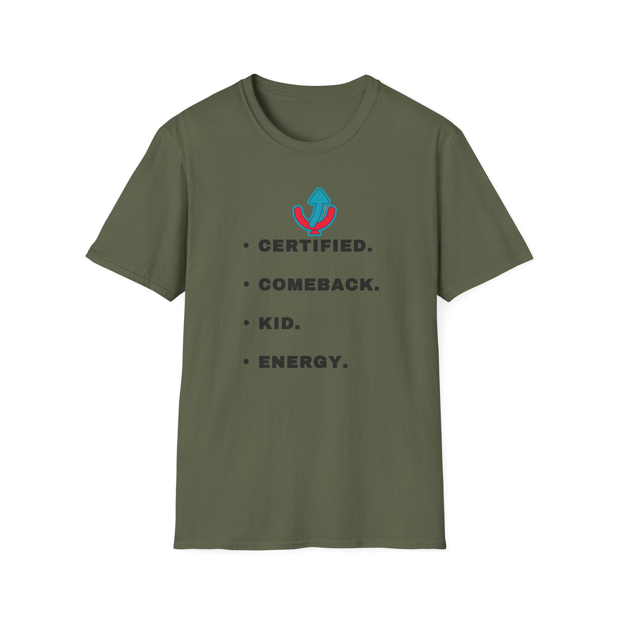T-Shirt — "Certified. Comeback. Kid. Energy." Graphic Tee (Retro Anchor Logo) - Trending Now - September 2026