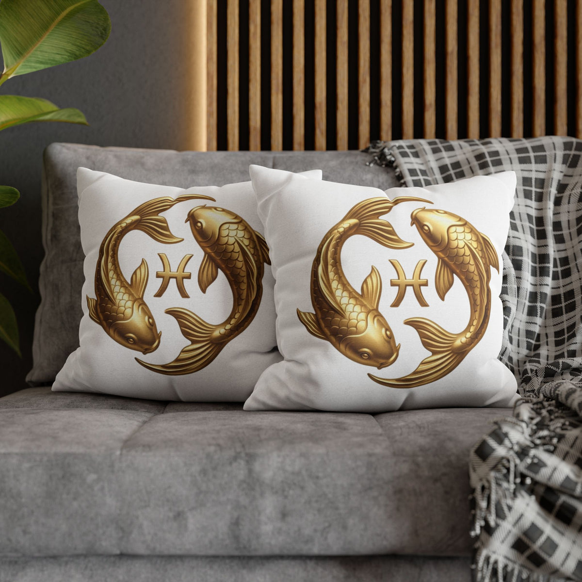 Pisces Zodiac Pillowcase — Gold Koi Fish Astrological Decorative Pillow Cover
