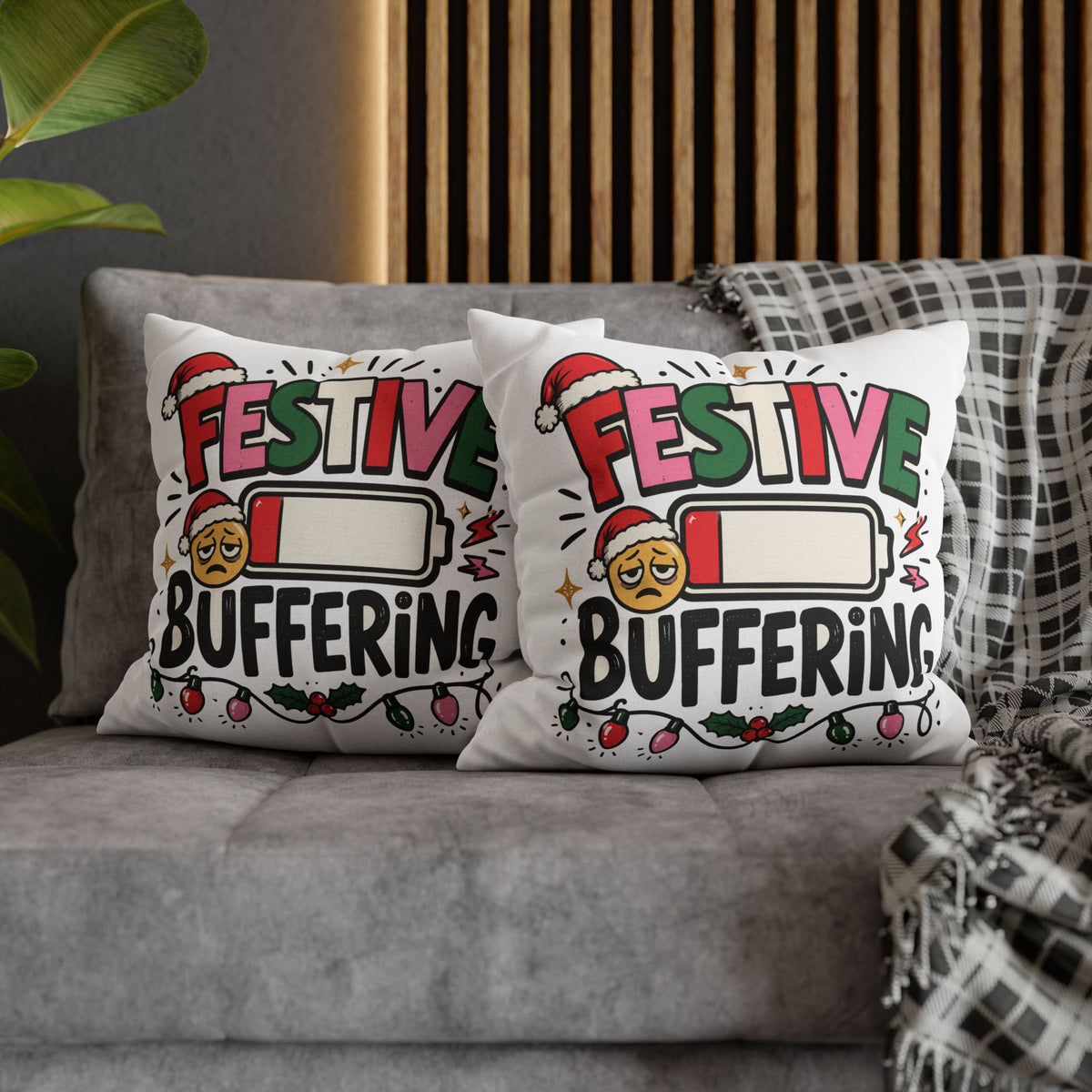 Festive Buffering Holiday Pillowcase —Modern Day Christmas   Funny Christmas Decorative Throw Pillow Cover