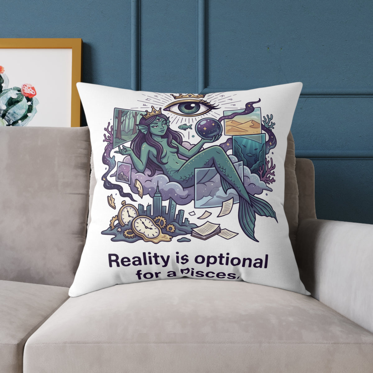 Pisces Zodiac Reality Is Optional Square Poly Canvas Pillow