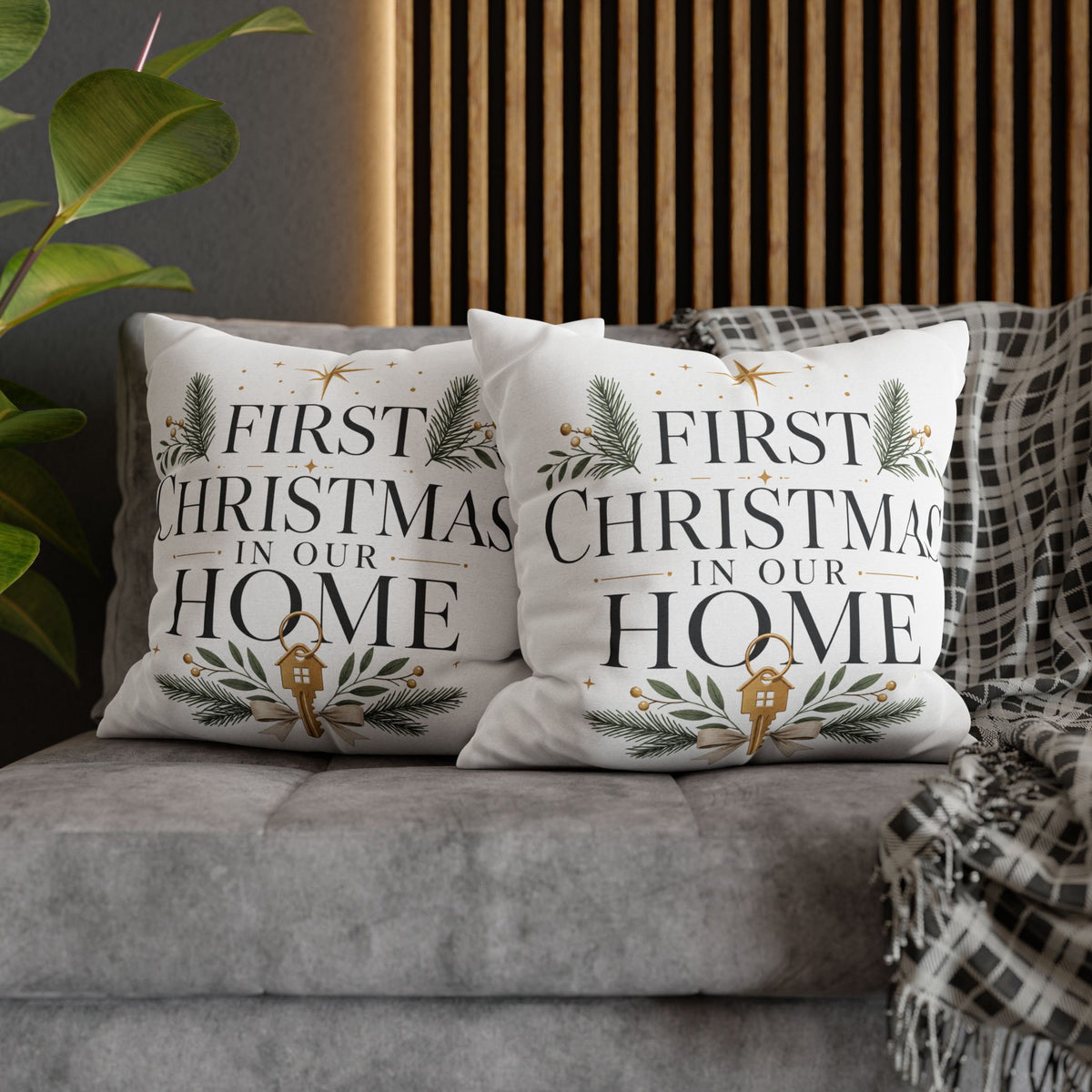 First Christmas In Our Home Pillowcase — Holiday Decorative Throw Pillow Cover