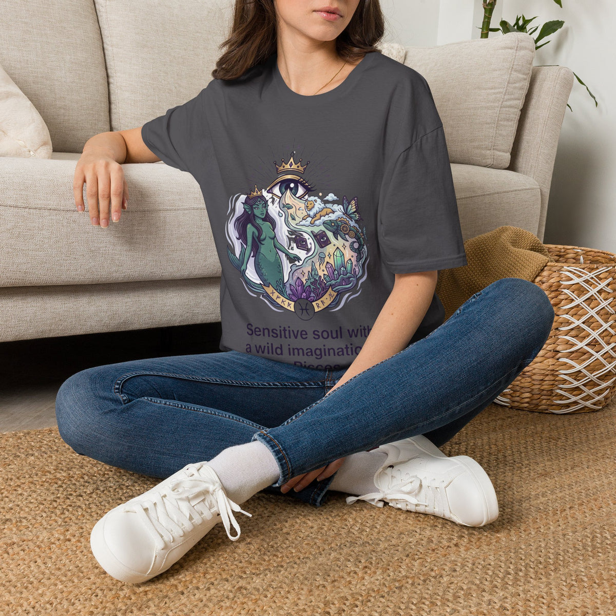 Pisces Zodiac Mystical Mermaid Art T-Shirt — "Sensitive soul with a wild imagination"